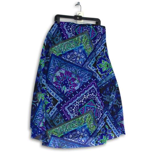 Womens Blue Green Printed Elastic Waist Flat Front Pull-On A-Line Skirt Size 3 image number 2