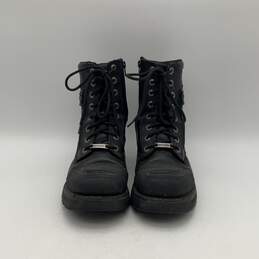 Womens Sydney Black Leather Lace Up Round Toe Ankle Biker Boots Size 9.5