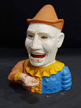 Vintage Cast Iron Painted Jester Mechanical Coin Bank