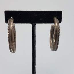 Sterling Silver Ribbed Edge Semi Hoop Post Earrings 15.7g