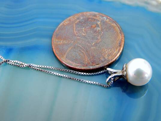 14K White Gold Pearl Solitaire Pendant Box Chain Necklace 1.5g image number 5