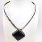 Artisan Taxco Sterling Silver Chunky Onyx Brooch Pendant Collar Necklace 62.5g image number 1