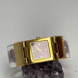 Designer Joan Rivers Gold-Tone Translucent Floral Cuff Analog Wristwatch