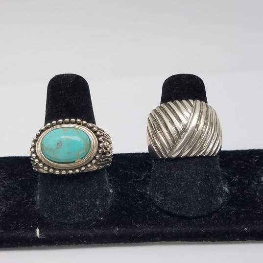 Sterling Silver Turquoise Dangle Earring Ring Sz 6 1/2 & 8 Bundle 3pcs 21.0g image number 2