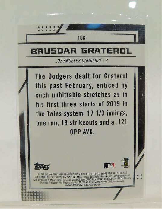 2020 Topps Fire Dodgers Rookies Gonsolin Graterol image number 3