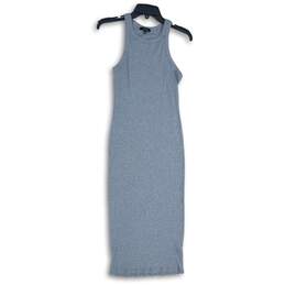Ambiance Womens Gray Ribbed Round Neck Sleeveless Pullover Bodycon Dress Size L