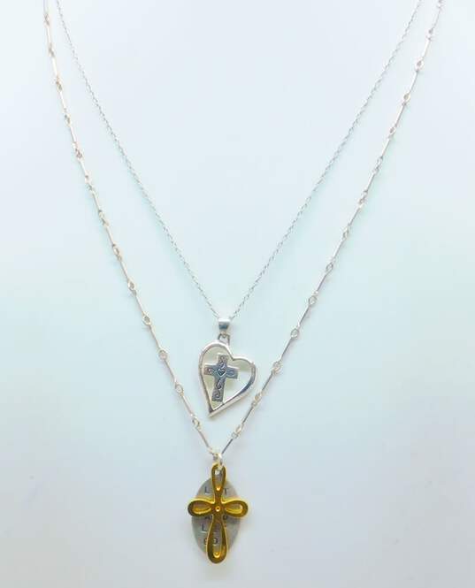 Kathy Bransfield & Artisan 925 & Brass Let Go & Let God Heart & Cross Religious Pendant Necklaces 13.2g image number 3