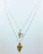 Kathy Bransfield & Artisan 925 & Brass Let Go & Let God Heart & Cross Religious Pendant Necklaces 13.2g image number 3