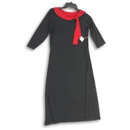 NWT Andria Lieu Womens Shift Dress 3/4 Sleeve Midi Black Red Size Medium