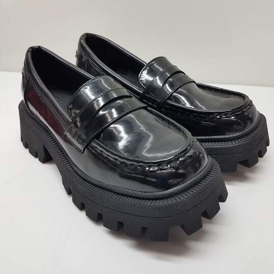 ASOS Design Black Patent Leather Chunky Platform Penny Loafers Size 9 image number 1