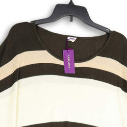 NWT Womens Brown Tan Round Neck Ribbed Knit Poncho Sweater Size O/S alternative image