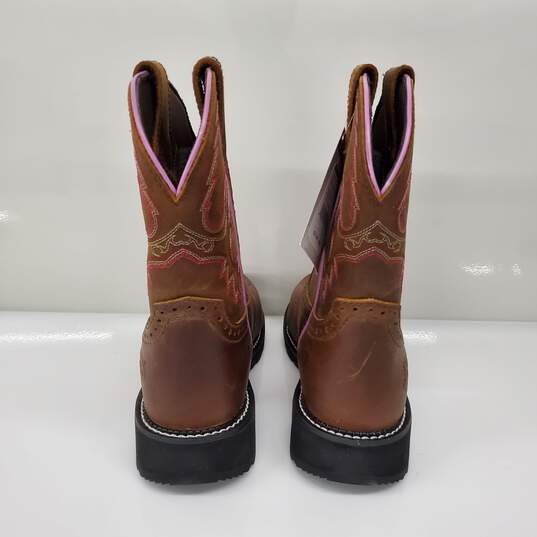 Justin Boots Brown Leather Steel Toe Boots Size 10B image number 4