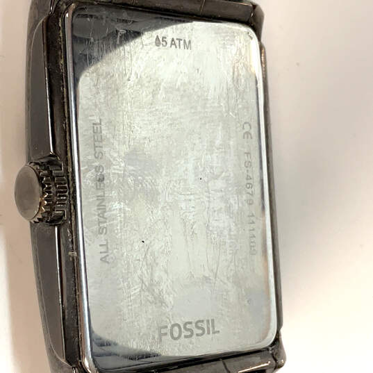 Designer Fossil FS-47679 Silver-Tone Rectangle Dial Analog Wristwatch image number 4
