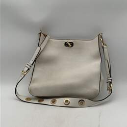 Michael Kors Womens Crossbody Bag Rectangle Adjustable Strap Ivory Gold Leather