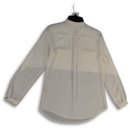 Womens White Round Neck 1/2 Zip Roll Tab Sleeve Pocket Blouse Top Size XS alternative image