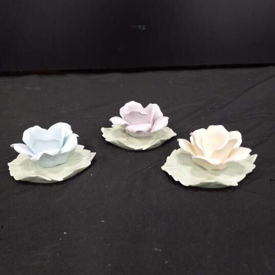 Set of 3 Assorted Ardalt Japan Pastel Color  Rose Candle Holders image number 2