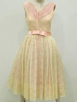 MCM Mid Century Modern Pink W/ Cream Lace Overlay Women's Size 11 Dress