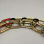 Designer J. Crew Gold-Tone Rhinestone Rectangular Open Link Chain Necklace image number 4