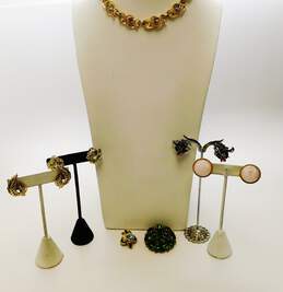 VNTG Lisner & Fashion CZ & Gold Tone Clip-On Earrings Necklace & Brooches 101.4g