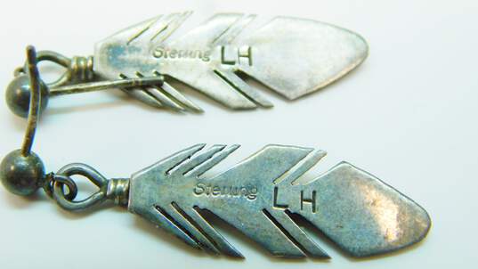 Les Hill Dine Navajo 925 Silver Two Tone Feather Drop Dangle Earrings 3.5g image number 4