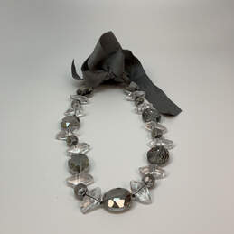 Designer Stella & Dot Clear Crystal Stone Black Ribbon Tie Beaded Necklace alternative image