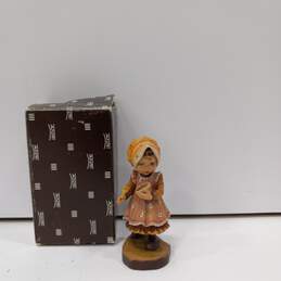 Anri Ginger Snap Girl with Spoon Wood Carving Figurine in Box