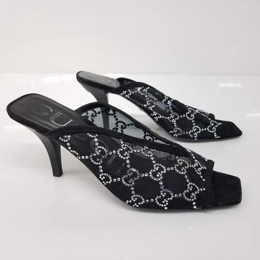 Women's GG slingback pump in black mesh with crystals