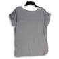 NWT Womens Gray Round Neck Short Sleeve Side Slit Pullover Blouse Top Sz M image number 2