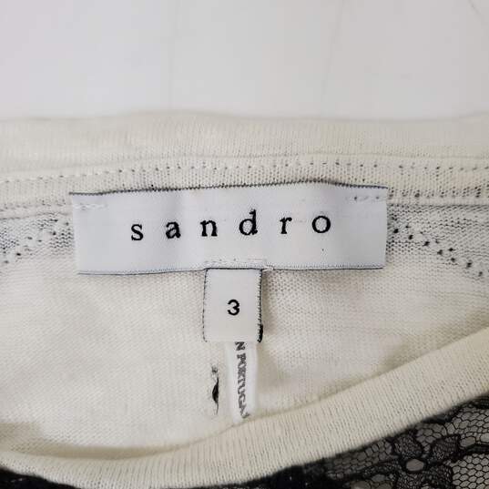 Sandro WM's Ivory Linen and Black Lace Blouse Top Size 3 image number 3
