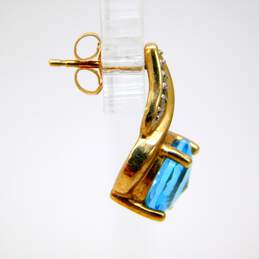 Elegant 10K Yellow Gold Blue Topaz & Diamond Accent Earrings 3.2g alternative image