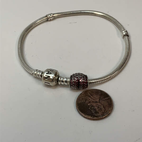 Designer Pandora 925 Sterling Silver Snake Chain Heart Shape Charm Bracelet image number 2