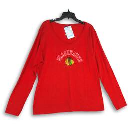 NWT Fanatics Womens Red Chicago Blackhawks NHL V-Neck Pullover T-Shirt Size 2XL