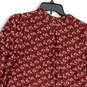 Womens Red Floral Ballon Sleeve Round Neck Pullover Tunic Blouse Size Large image number 4