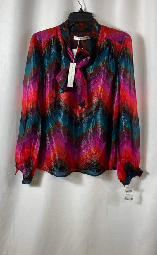 NWT Trina Turk Womens Multicolor Long Sleeve Tie Neck Blouse Top Size Small image number 1
