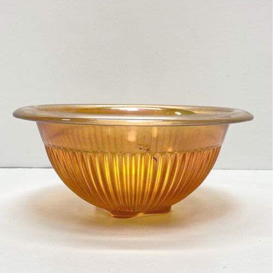 Vintage Iridescent Amber Bowl 10.5 in W Carnival Vintage Glass image number 1