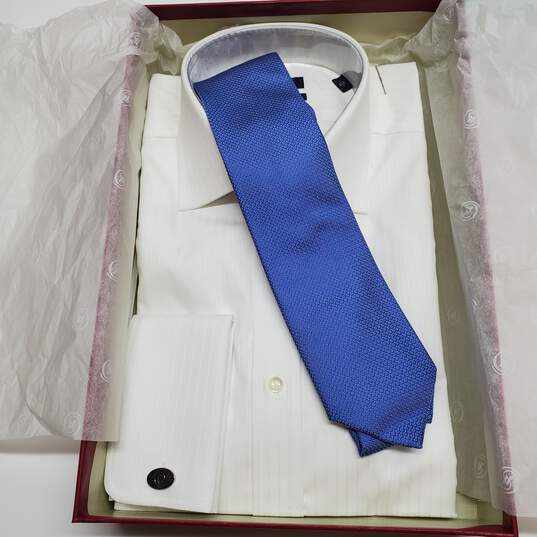 Vakko men's white dress shirt and silk tie in box size 41 | 16 image number 1