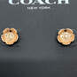 Designer Coach Gold-Tone Flower Shape Crystal Cut Stone Stud Earrings image number 3