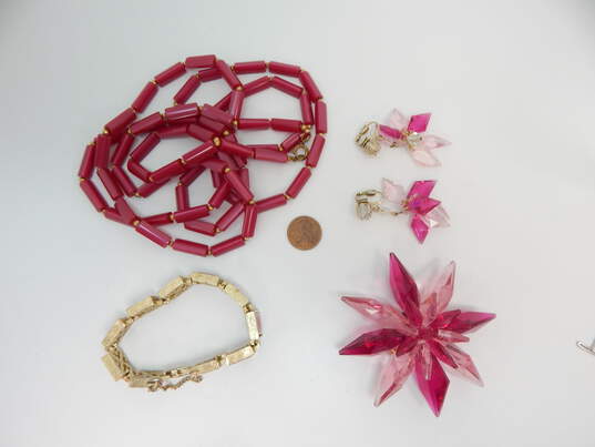 VNTG Pink Lucite, Aurora Borealis & Enamel Jewelry image number 2