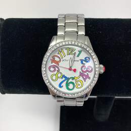 Designer Betsey Johnson Silver Rainbow Stainless Steel Analog Quartz Wristwatch