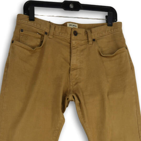 Mens Tan Denim Medium Wash 5 Pocket Design Straight Leg Jeans Size 31x32 image number 3