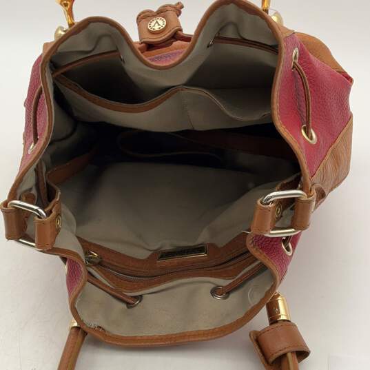 Valentina Womens Red Brown Leather Double Handle Drawstring Bucket Handbag image number 5