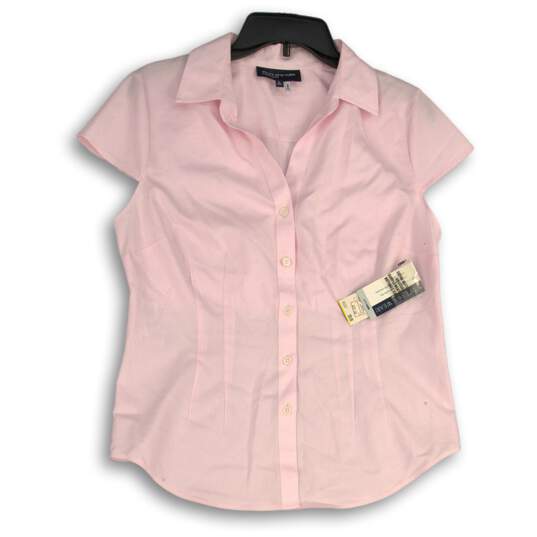 NWT Jones New York Womens Pink Collared Cap Sleeve Button-Up Shirt Size M image number 1