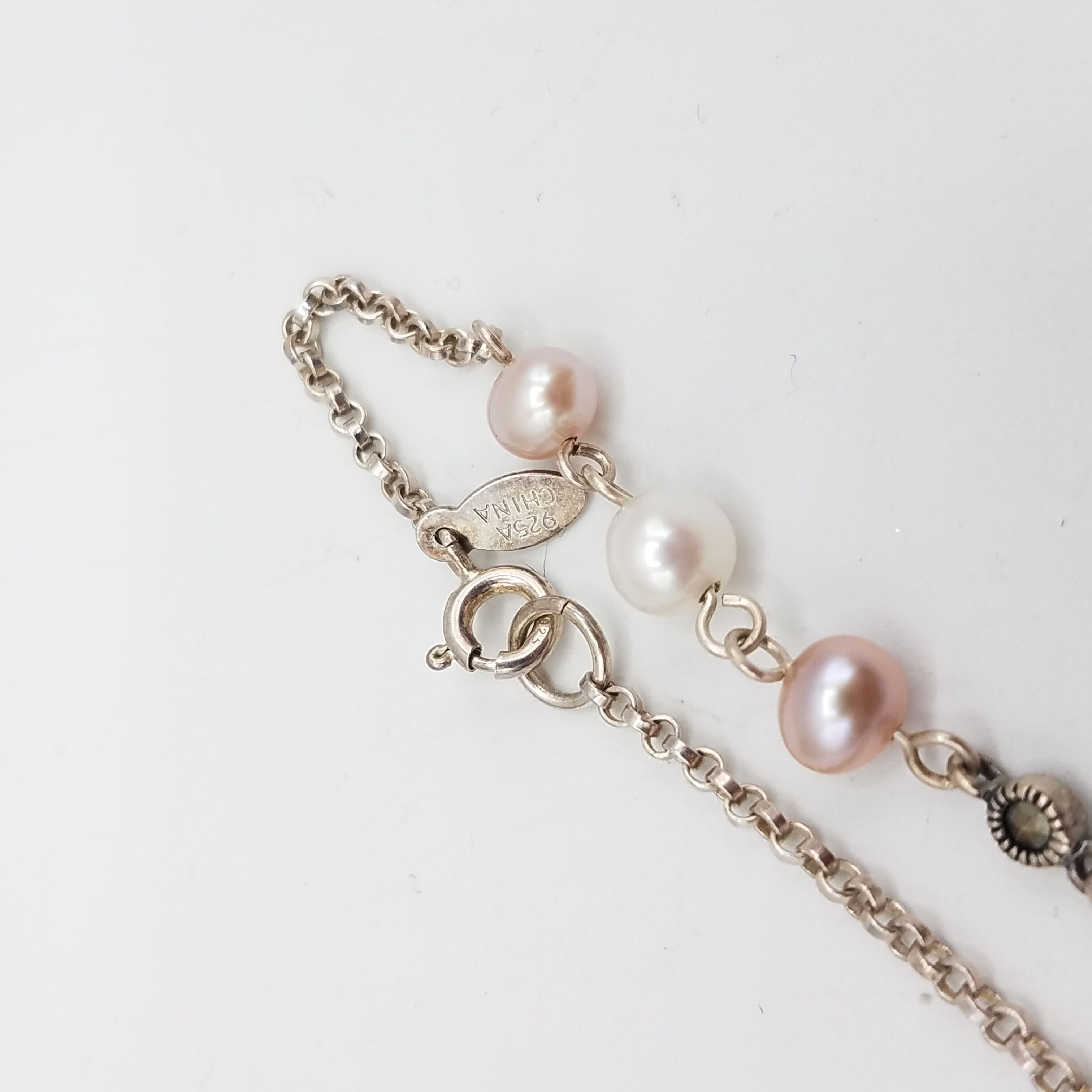 Buy the 925 Silver Genuine Pearl Beaded Station Chain Necklace