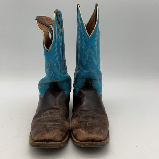 Justin Mens 377JR Brown Blue Leather Pull On Cowboy Western Boots Size 5D image number 1