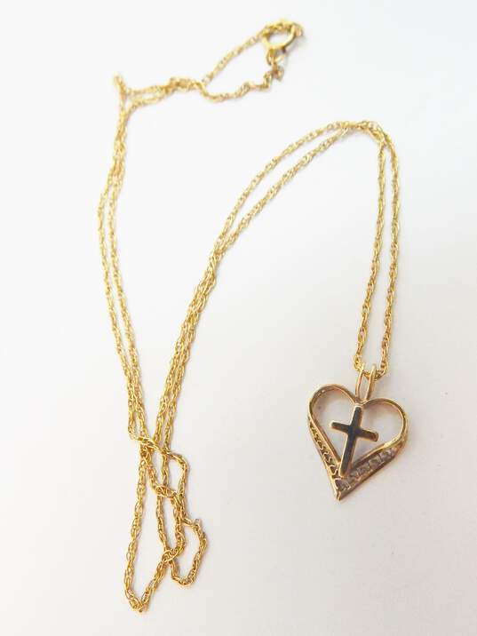 Gold Filled Heart Cross Pendant Necklace & Lapis & Pearl Bracelet 11.4g image number 3