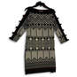 Womens Black White Printed 3/4 Sleeve Knee Length Shift Dress Size 6 image number 2