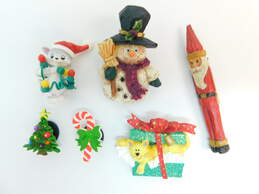 Artisan Christmas Cat Present Carved Wood Santa & Snowman Brooches & Tree & Candy Cane Jibbitz Variety 47.9g