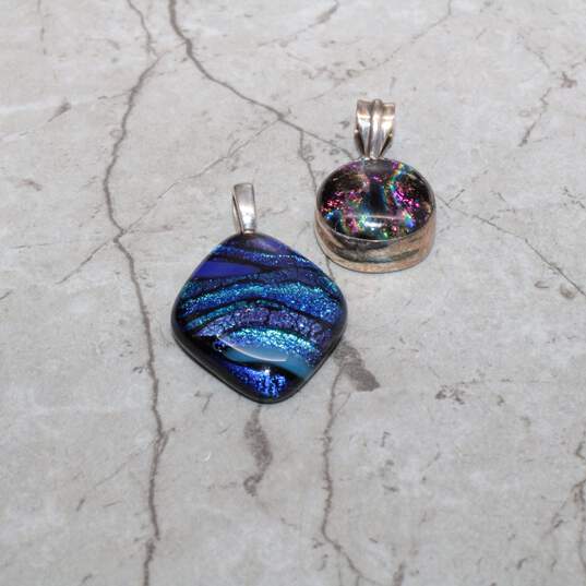 Bundle of 2 Sterling Silver Dichroic Glass Pendants image number 1