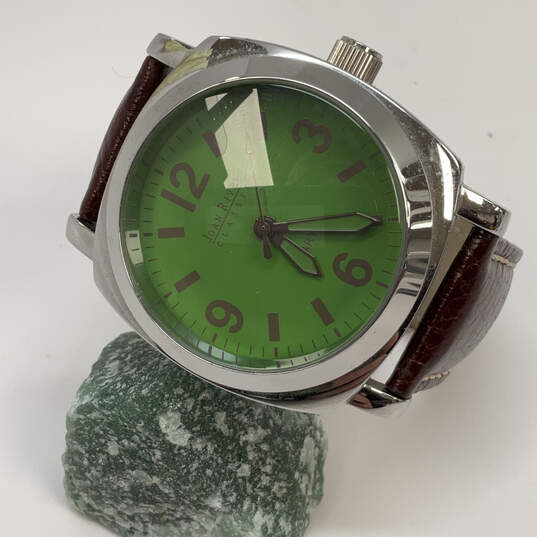 Designer Joan Rivers Silver-Tone Leather Strap Green Dial Analog Wristwatch image number 3