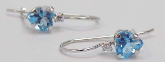 10KP White Gold Faceted Topaz Heart & Cubic Zirconia Accented Drop Earrings 0.7g image number 2